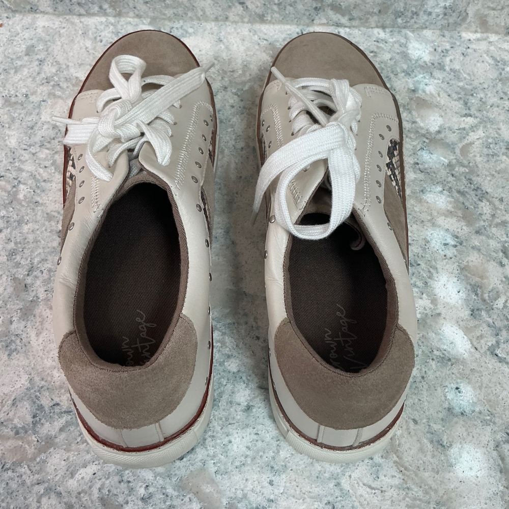 Crown Vintage Sneaker Low Top 8.5 Cream Olive Snakeskin Studded Suede Leather - Picture 4 of 9